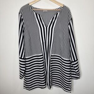 Chico's Stripe Tunic Top Shirt 16/18 Black White V Neck Long Sleeve Lightweight